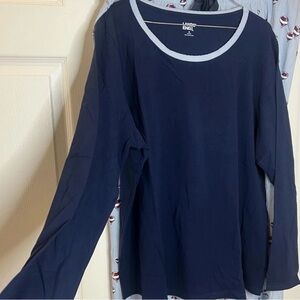 Lands' End Lounge Pajama Sleepwear TOP Only 2X (20w-22w) Navy NWOT
